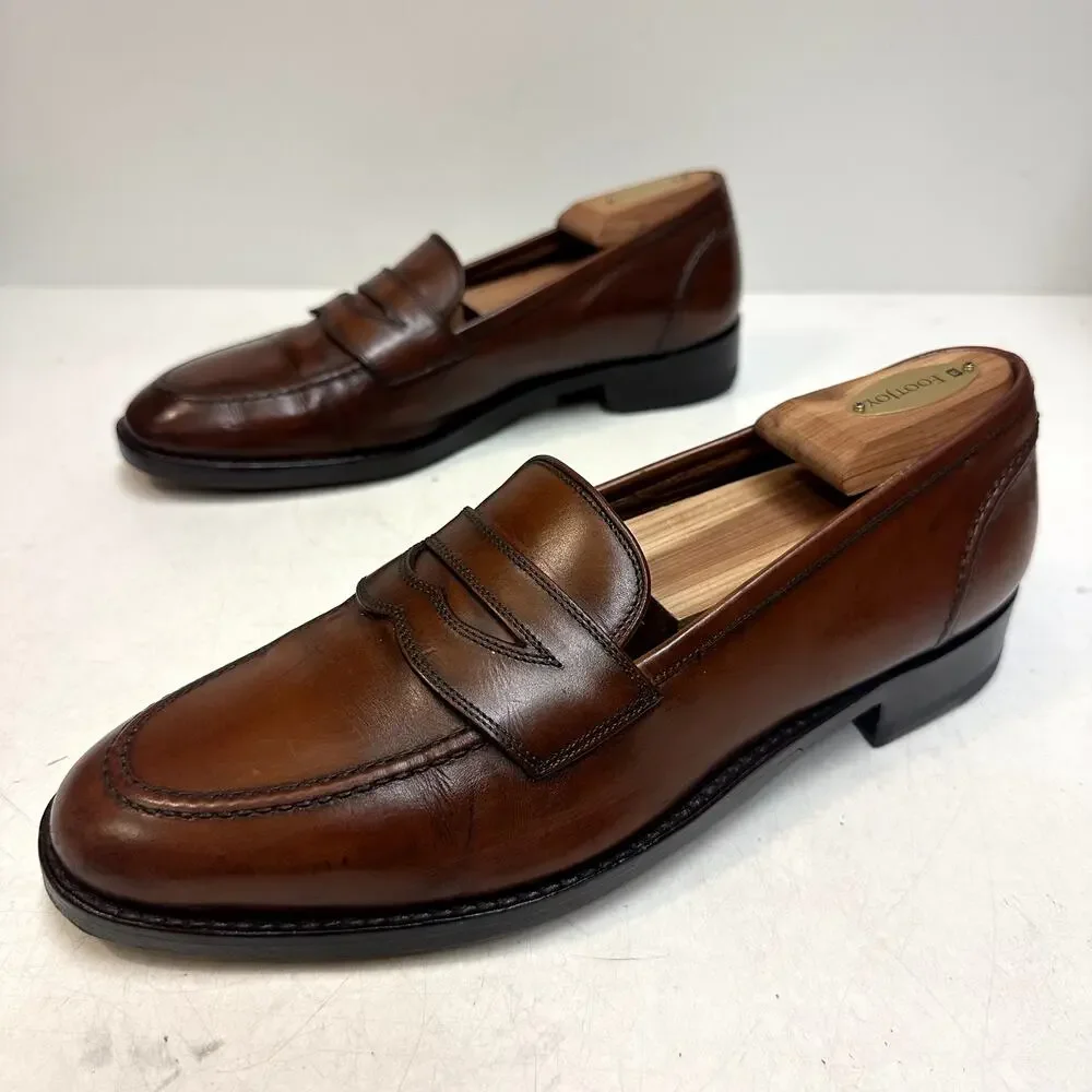 NEW HEELS Polo Ralph Lauren Penny Loafer Cognac Brown Bench Made in Italy 8 D
